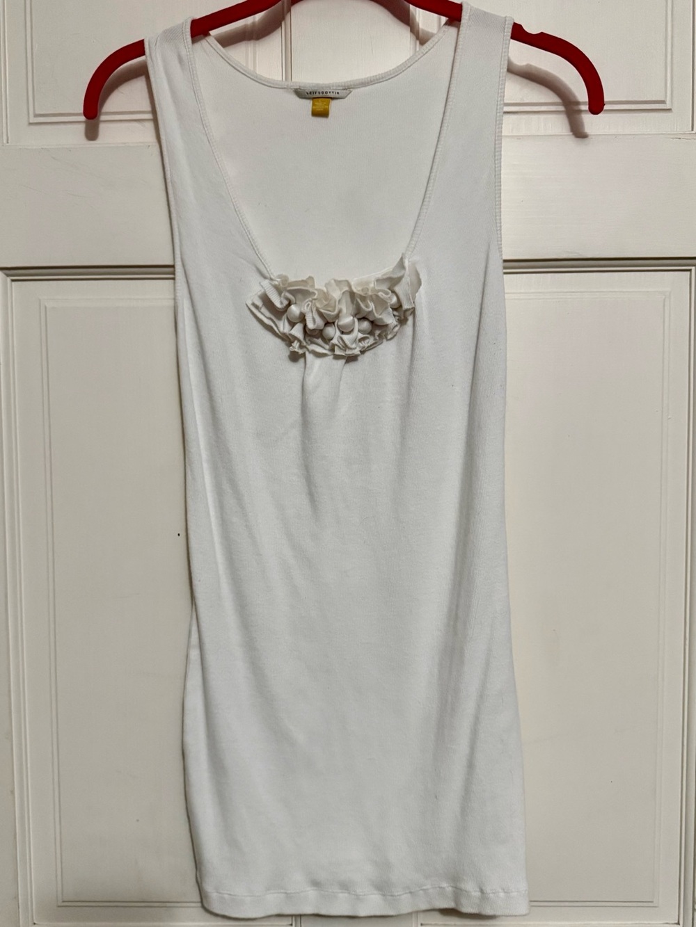 leifsdottir White Ribbed Scoop Tank with Embellishment